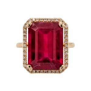 11.5cts Madagascar Ruby Ring in Solid 14K Gold with Natural Diamond Halo